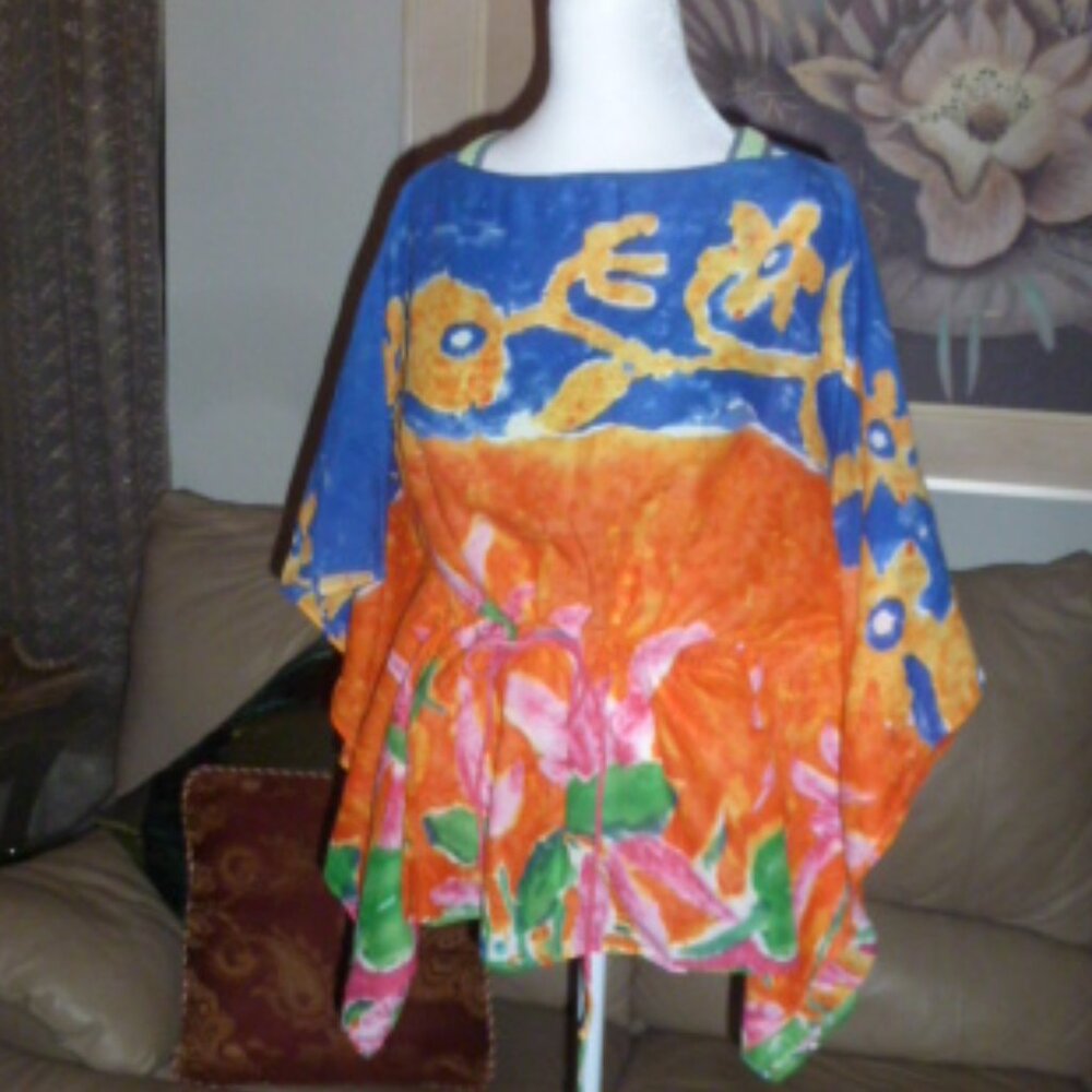 🌞 Lauren Ralph Lauren Colorful Cotton Kaftan Top | Beachy Summer Vibes | L/XL